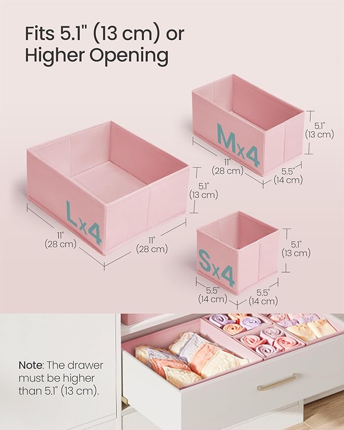 SONGMICS Drawer Organizers, Dresser Divider Organizers, Set of 12, Foldable Fabric Storage Boxes for Socks, Underwear, Bras, 