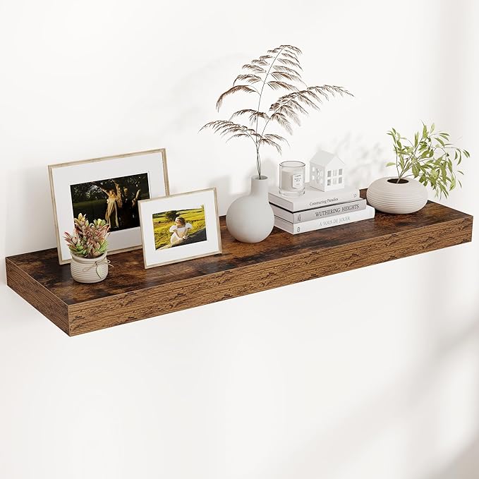 Floating Shelves for Wall, 40" W x 12" D x 2" H, 1 Pack of Long Wall Mounted Engineered Wood Shelves with Invisible Brackets 