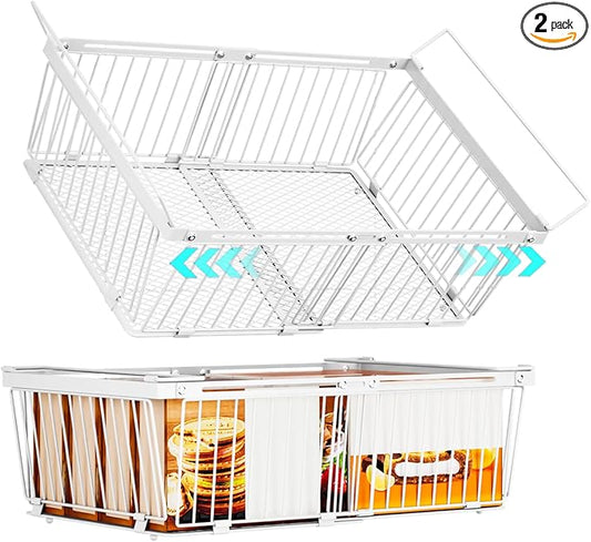 Large Freezer Organizer Bins，Upgraded Bottom Leak-Proof net，2 Pack， Expandable Stackable Chest Freezer Containers with Handle