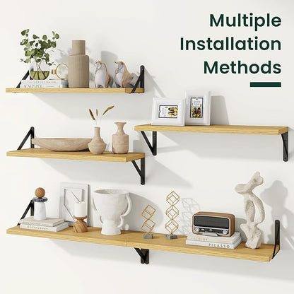 Floating Shelves, 8 Inch Deep Rustic Wood Wall Storage, 48W x 8D Wall Shelves Set of 2, Heavy Duty Metal Brackets, Industrial