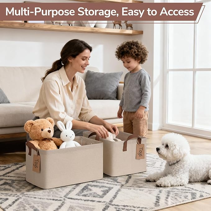 CHICVITA 4 Pack Storage Baskets for Shelves, Foldable Closet Organizer Bins with Handles, Toy Storage Basket for Nursery Livi