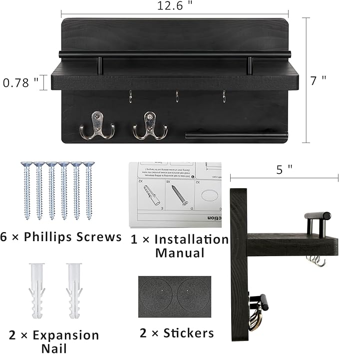 OurWarm Key Holder for Wall Decorative with 5 Key Hooks, Wall Mounted Key Hangers for Wall with Mail Key Rack, Wooden Mail Or