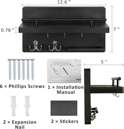 OurWarm Key Holder for Wall Decorative with 5 Key Hooks, Wall Mounted Key Hangers for Wall with Mail Key Rack, Wooden Mail Or
