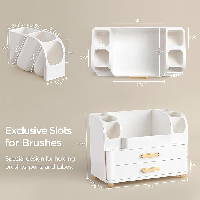 HBlife Makeup Organizer for Vanity with Brush Holder, Large Bathroom Countertop Cosmetic Organizer Skin Care Storage, Easy to