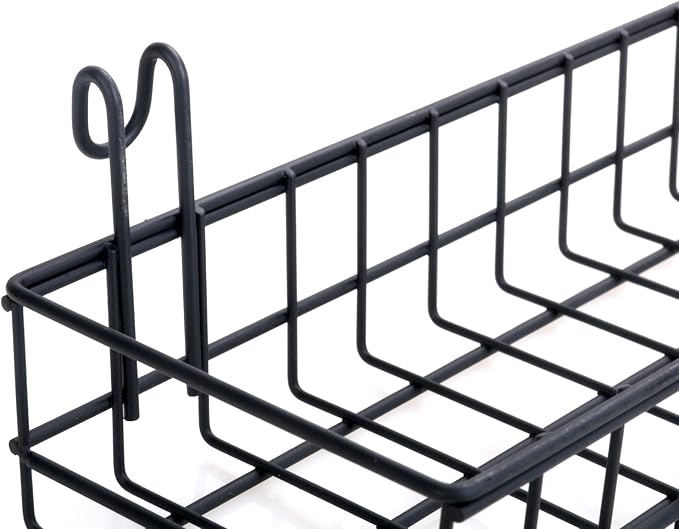 Kaforise Hanging Basket for Wire Wall Grid Panel, Multi-Function Wall Storage and Display Basket, Medium Size, Black Painted