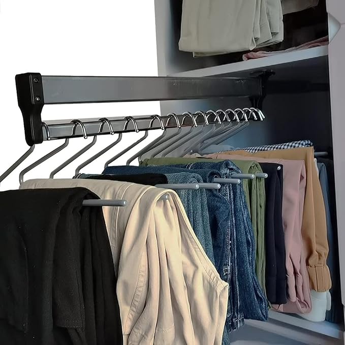 Stainless Steel Wardrobe Rail Tube - Sliding Wardrobe Closet Rod, Extendable Clothes Rail With Slide Rails, Wardrobe Adjustab