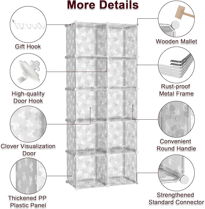 C&AHOME Cube Storage Organizer with Doors, 10-Cube Shelves, DIY Plastic Modular Bookshelf, Closet Clothes Storage Shelving Id