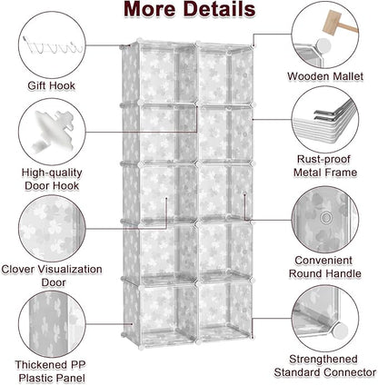 C&AHOME Cube Storage Organizer with Doors, 10-Cube Shelves, DIY Plastic Modular Bookshelf, Closet Clothes Storage Shelving Id