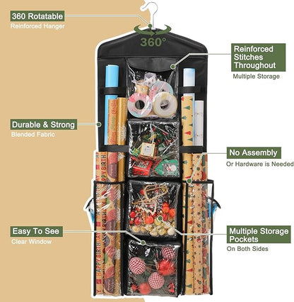 EXLIFBAG Wrapping Paper Storage, Gift Wrap Organizer Holder Double-Sided Hanging Gift Bag Storage Organizer