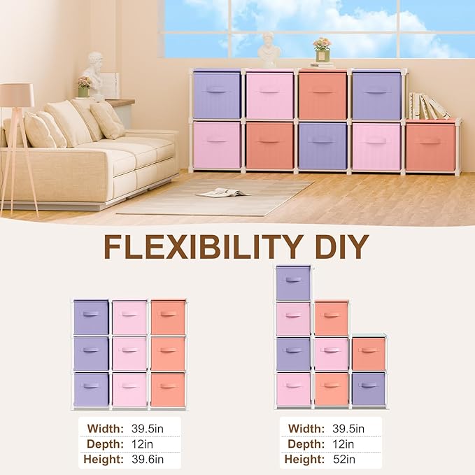9 Cube Storage Organizer with Shelf Back to School Boxes 11 Inch Toy Storage Bins Closet Organizers Drawers Fabric Dresser fo