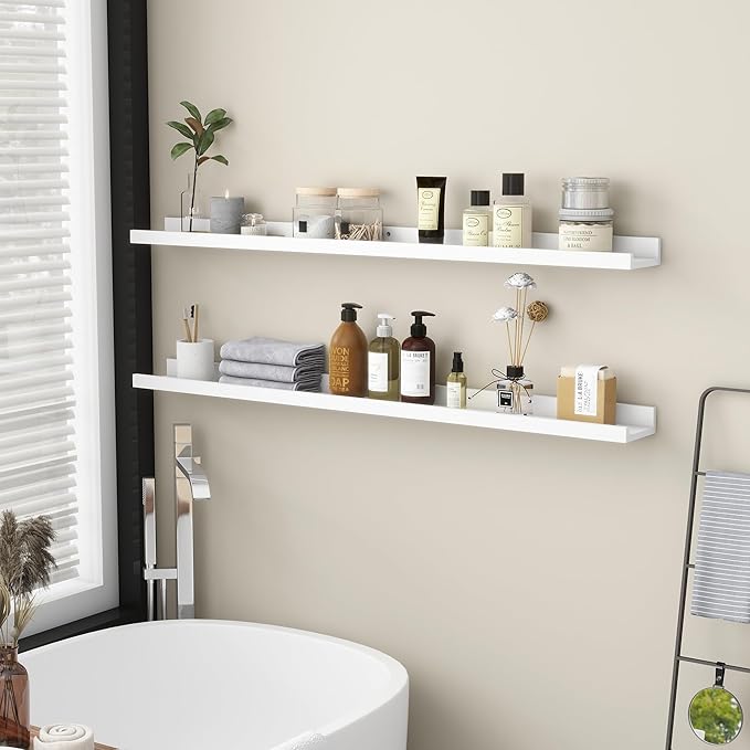 Picture Ledge Shelf, Floating Shelves Set of 2, Solid Ash Wood 48'' Long Large Nursery Book Shelves for Toys Storage, Kids Bo