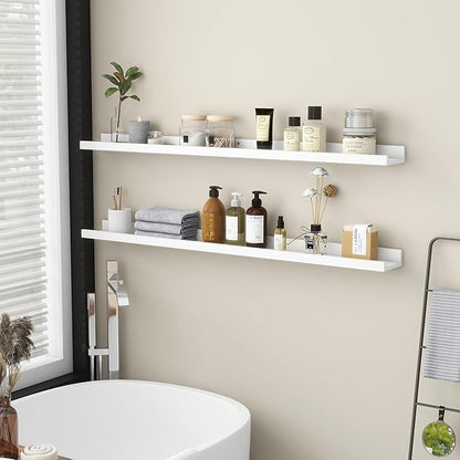 Picture Ledge Shelf, Floating Shelves Set of 2, Solid Ash Wood 48'' Long Large Nursery Book Shelves for Toys Storage, Kids Bo