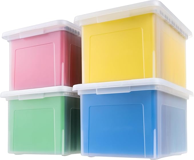 IRIS USA File Box, Plastic File Organizer with Lids for Letter/Legal File, Portable Document Box For Moving, Storage Bin with