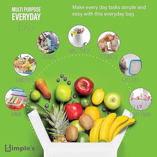 Simple's Plastic Shopping Bags In Bulk (12 Pack With 80 Bags Each) Heavy Duty Grocery bags with Handles For Business, T Shirt Bags, Bag Dispenser Roll - Measures 12"x7"x22", 1.2 Mil Thickness