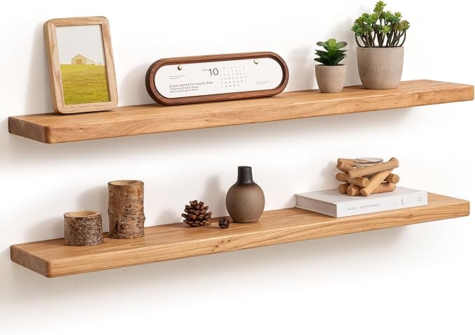 Fun Memories 36 Inch Floating Shelves for Wall, Solid Elm Wood Wall Shelf for Home Decor, Heavy-Duty Hardwood Floating Shelf 