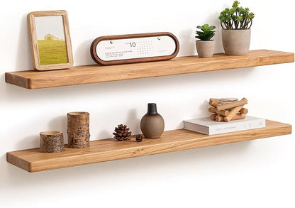 Fun Memories 36 Inch Floating Shelves for Wall, Solid Elm Wood Wall Shelf for Home Decor, Heavy-Duty Hardwood Floating Shelf 