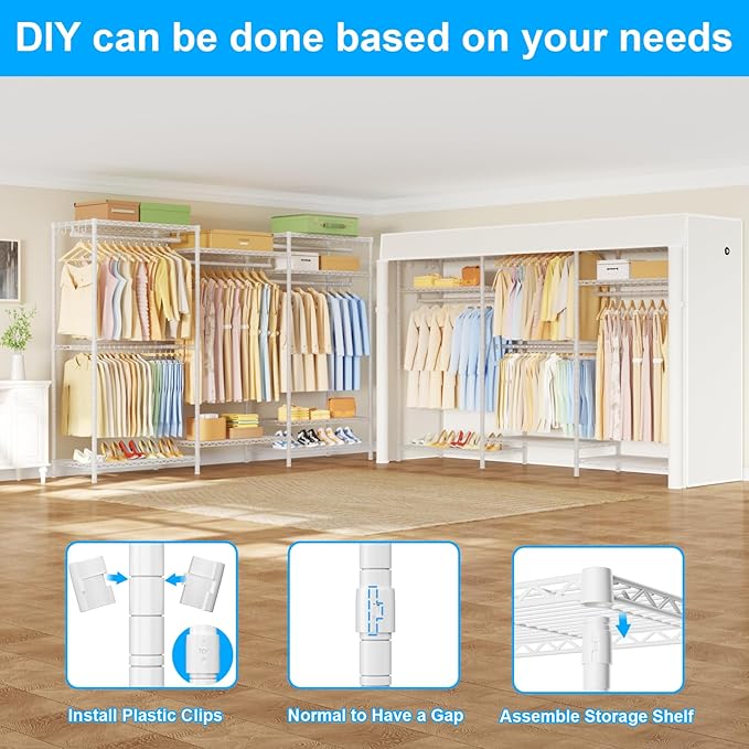 Ulif E13C Pro Heavy Duty Closet Organizer System，Freestanding Clothing Racks for Hanging Clothes，Adjustable Garment Rack 75" 