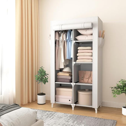 ROJASOP Portable Closet Wardrobe Closet for Hanging Clothes with 6 Storage Shelves, 1 Hanging Rod and 4 Pockets, Clothes Orga