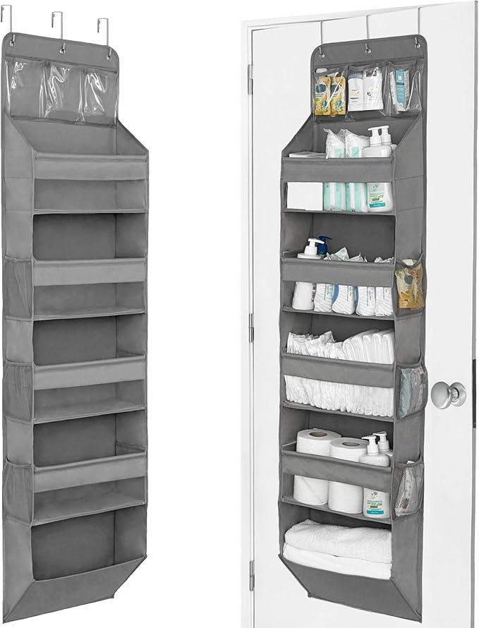 Over The Door Organizer Hanging with 5 Large & 6 Side Pockets 5 Tier Behind Door Storage 50 lbs for Closet, Nursery, Bathroom