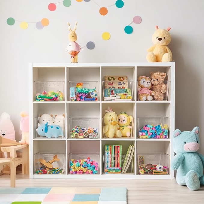 Vtopmart 4 Pack Extra Large Clear Plastic Storage Bins,11x11 Cube Acrylic Organizer Square Containers with Handle for Pantry,