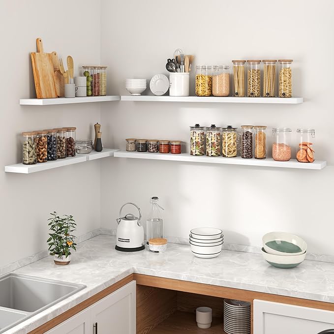 Heimlove Floating Shelves for Wall 32 Inch,Mounted Storage Wood Shelves with Invisible Brackets Hanging Shelf for Bedroom Liv