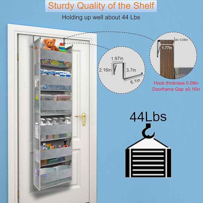 Extra Large Over The Door Organizer Storage 6-Shelves and 12 Side Pockets, Heavy Duty Hanging Door Organizer for Closet Bathr