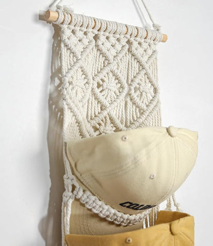 Boho Baseball Cap Hanger-1 Pack-Macrame Hat Organizer for Ball Caps Holder Over Door, Hat Rack for Wall, Cap Rack for Decorat