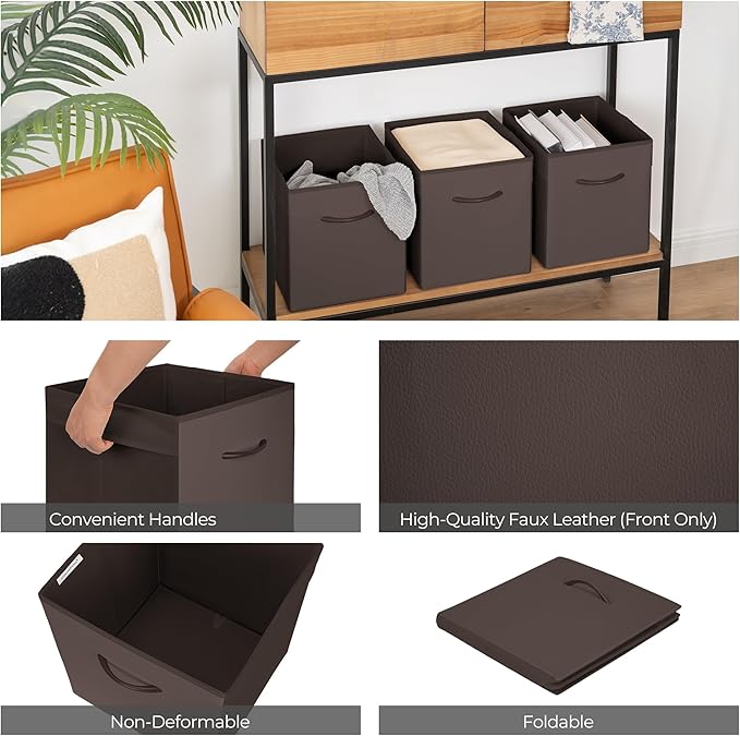 StorageWorks Brown Storage Cubes, 11 Inch Cube Storage Bins with Handle, Cube Storage Organizer Bins for Shelves and Closet, 