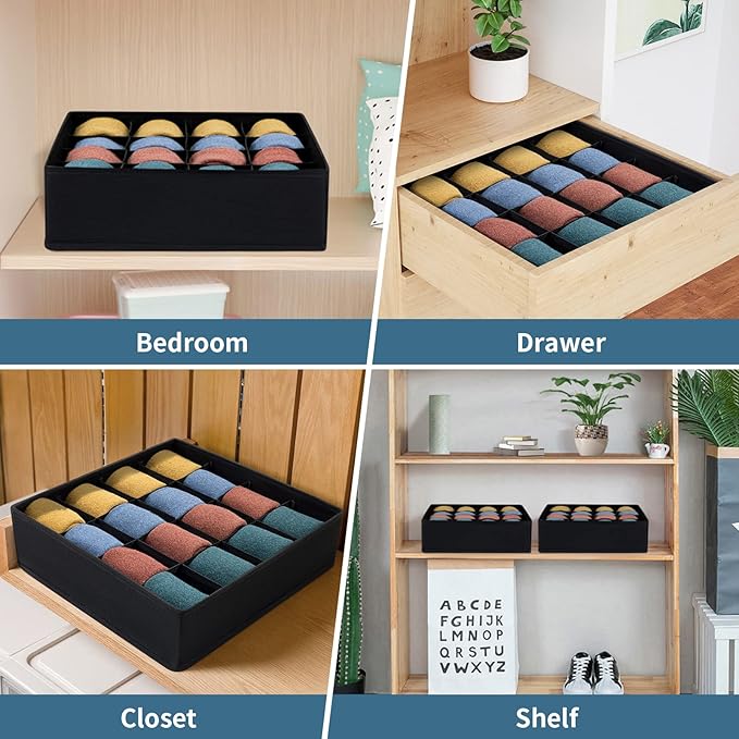 Joyoldelf Sock Drawer Organizer Divider, 16-cell Underwear Organizers and Storage Fabric Drawer Organizer for Socks, Lingerie