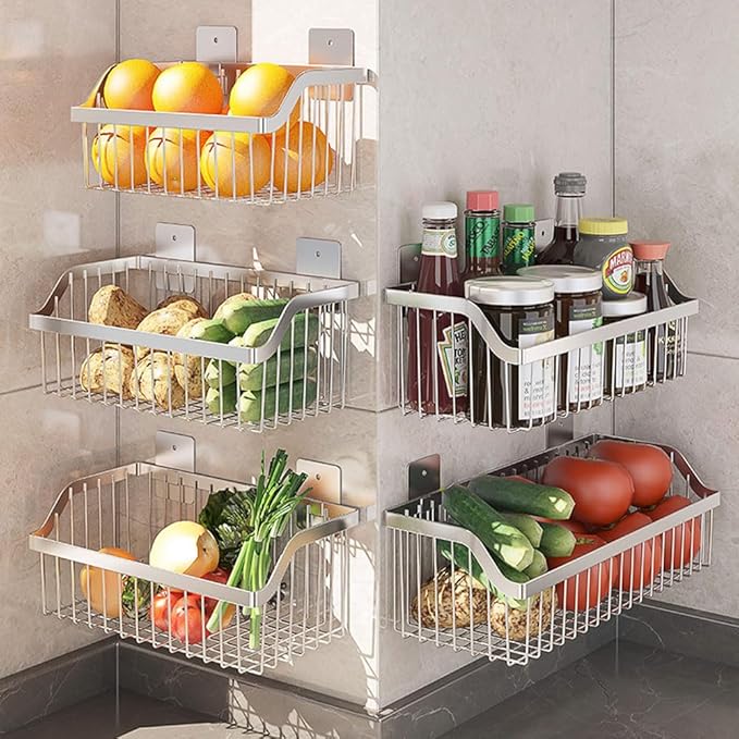 SUS304 Stainless Steel Hanging Storage Baskets Organizer Wall Mount, Metal Wire Storage Bin Rack for Kitchen Bathroom Shower 