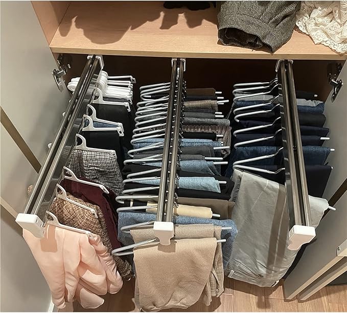 Heavy Duty Extendable Pull Out Closet Rod - Closet Clothes Hanger Rail, Load 25kg Pull Out Closet Clothes Hanger Rail, 30-80c