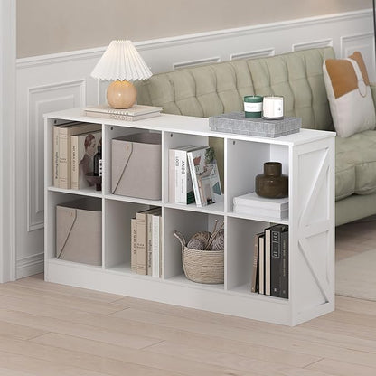 Furinno Jensen Book Shelf, 8-Cube Farmhouse Bookshelf, Display Bookcase, 11.8 x 47.6 x 26.8, for Living Room, Bedroom, Home O
