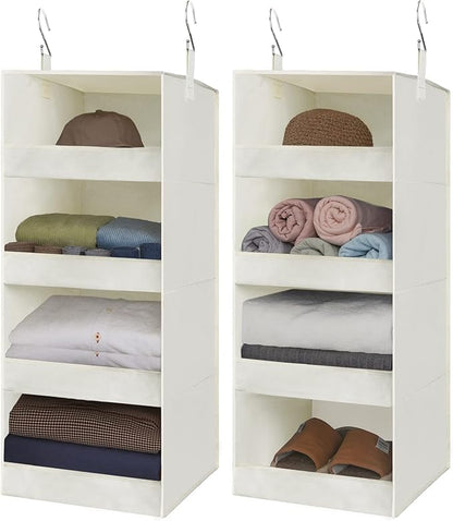GRANNY SAYS 4-Shelf Hanging Organizer, Closet Hanging Shelves, Space Saver for Bedroom & Living Room, Beige, 2-Pack