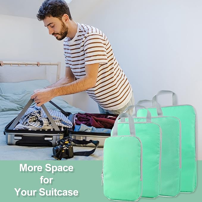 COVAX 4 Set Compression Packing Cubes, Travel Luggage Organizers and Storage Packing Cubes (Green)