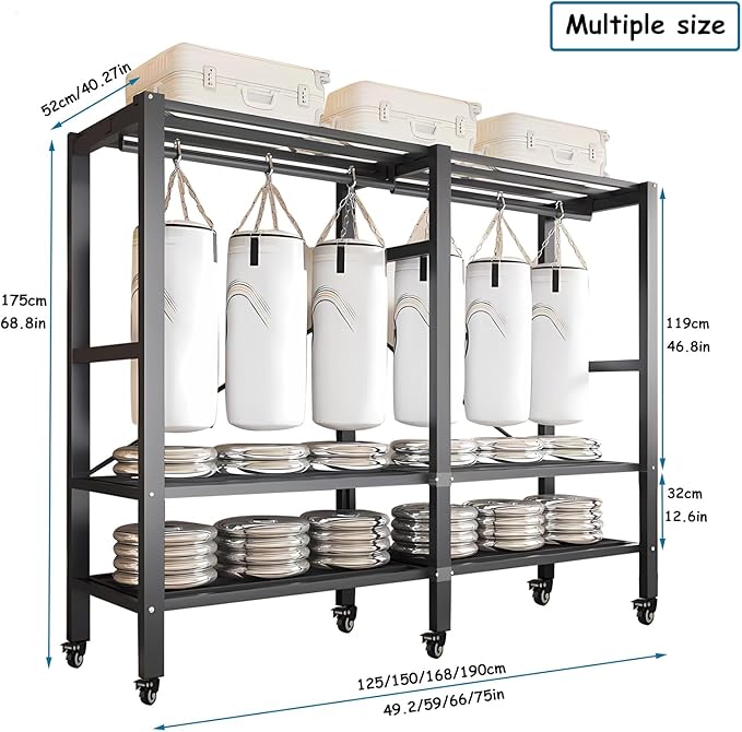Heavy Duty Covered Clothes Rack with Magnetic Door Foldable Portable Wardrobe Closet for Hanging Clothing Rolling Black Metal