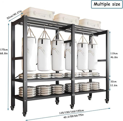 Heavy Duty Covered Clothes Rack with Magnetic Door Foldable Portable Wardrobe Closet for Hanging Clothing Rolling Black Metal