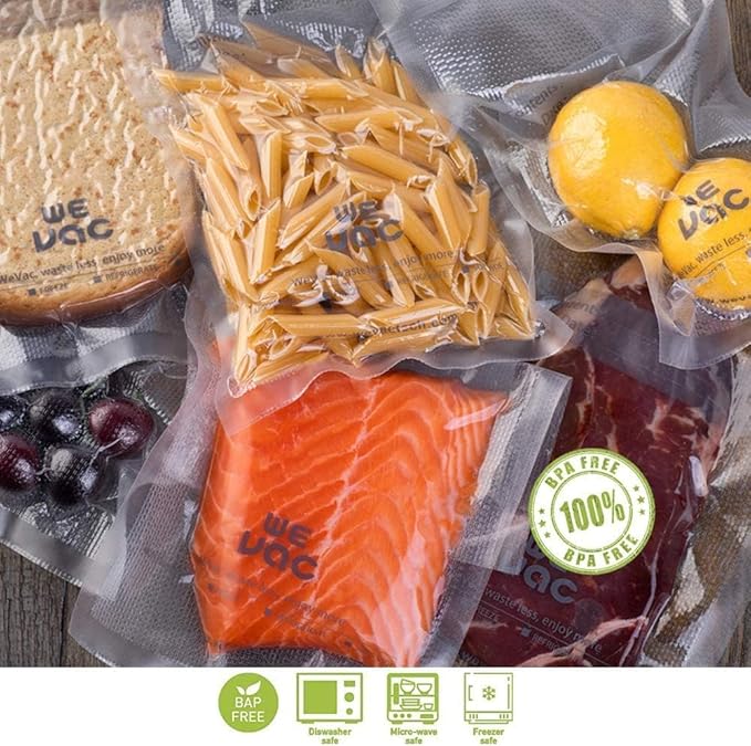 Wevac Vacuum Sealer Bags 100 Quart 8x12 Inch for Food Saver, Seal a Meal, Weston. Commercial Grade, BPA Free, Heavy Duty, Gre