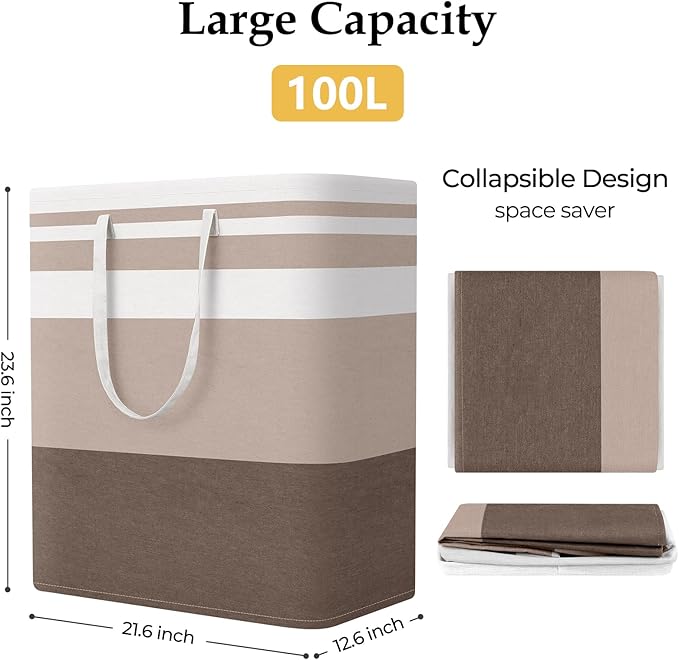 StorageRight Large Collapsible Laundry Basket Hamper with Easy Carry Handles，Freestanding Clothes Hampers for Laundry, Bedroo