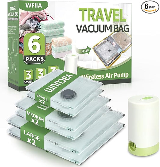 Vacuum Bags for Travel with Rechargeable air Pump, 3 Sizes Vacuum Seal Bags for Clothing, Space-Saving Compression Storage Ba