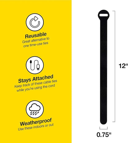 Self-Gripping Cable Ties by Wrap-It Storage, Multi-Color, 12 Inch Straps (20-pack) – Reusable Hook and Loop Cord Organizer Cable Ties for Cord Management and Desk or Office Organization