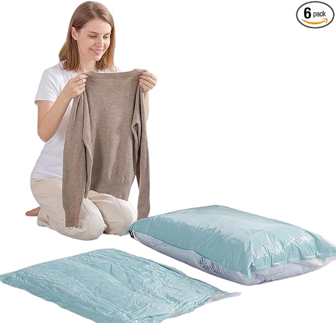 Vacuum Storage Bags for Clothing - NeatNest 6 Pack Flat Space Saver Bags, 3 Small+3 Medium, for Clothes, Towels, Sweaters, Du