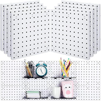 Nuanchu 8 Pack No Drill Pegboard Panels, 10x10 Inch White ABS Plastic Pegboard Wall Mount Organizer Kit for Garage Kitchen Of