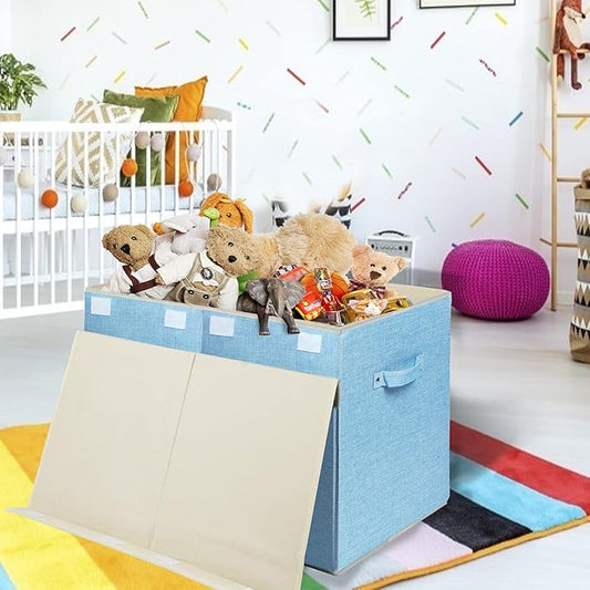 popoly Large Toy Box Chest with Lid, Collapsible Sturdy Toy Bin Storage Organizer Boxes Baskets for Kids, Boys, Girls, Nurser