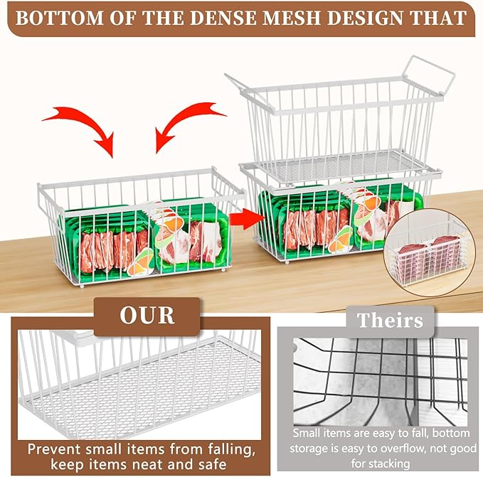 Enhanced Leak-Proof Bottom - Freezer Organizer Bins ，8 Pack Stackable Deep Freezer Organizer Bins for 7 Cu.FT Small Chest Fre