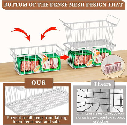 Enhanced Leak-Proof Bottom - Freezer Organizer Bins ，8 Pack Stackable Deep Freezer Organizer Bins for 7 Cu.FT Small Chest Fre