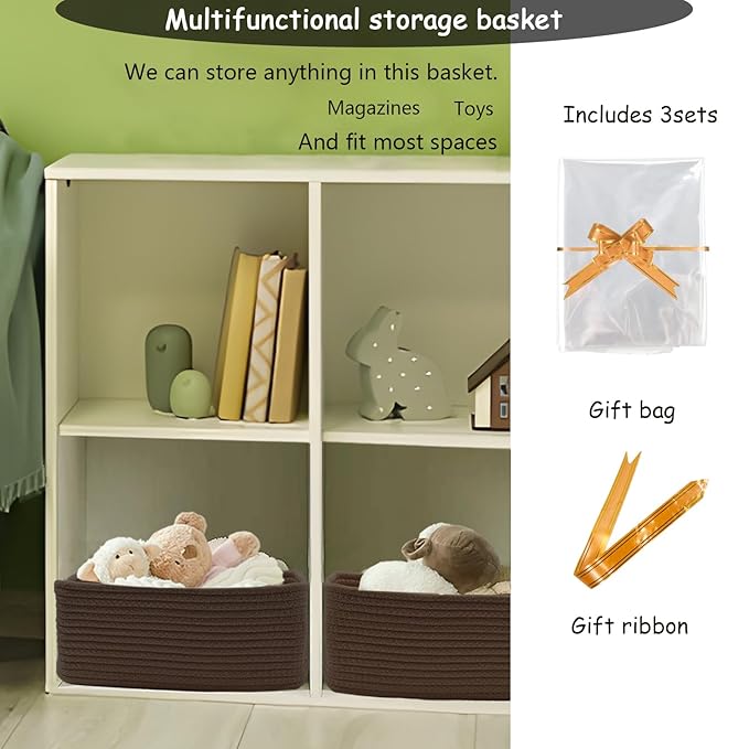 COMFY-HOMI 13" x 8.5" x 5.1" Storage Baskets for Organizing | Cotton Rope Woven Basket | Toy Storage Bin Box | Basket for She