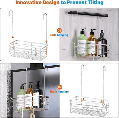 YUOROS Shower Caddy Hanging, Over the Door Shower Organizer Rack 304 Stainless Steel Rustproof Bathroom Storage Shampoo Holde