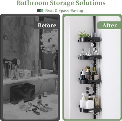 Tension Pole Shower Caddy Organizer with4 Tier L-Shaped Rust Resistant Bathroom Corner Shelves with 34-124 Inch Adjustable No