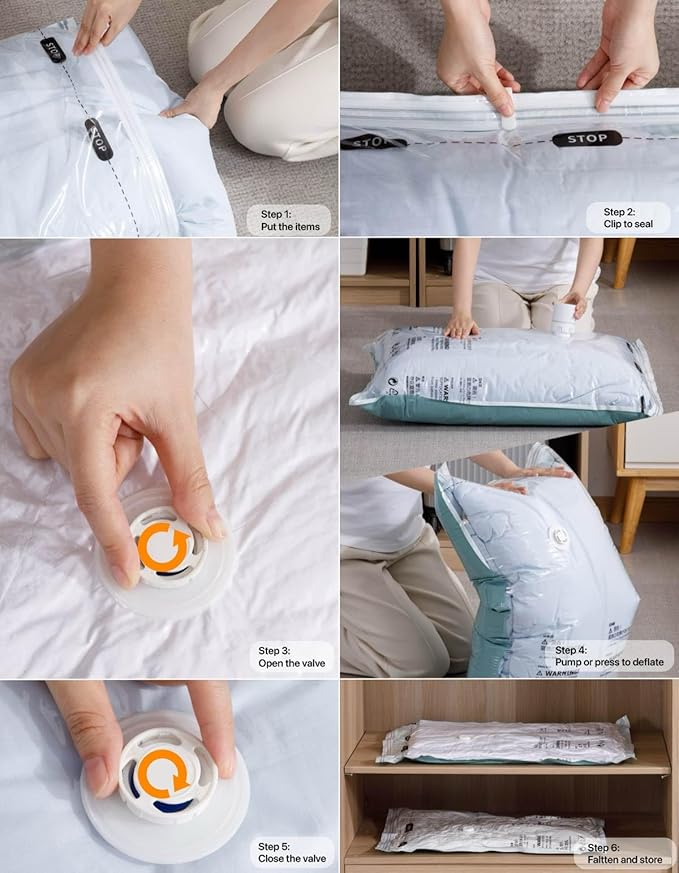 Vacuum Storage Bags for Clothing - NeatNest 6 Pack Flat Space Saver Bags, 3 Small+3 Medium, for Clothes, Towels, Sweaters, Du
