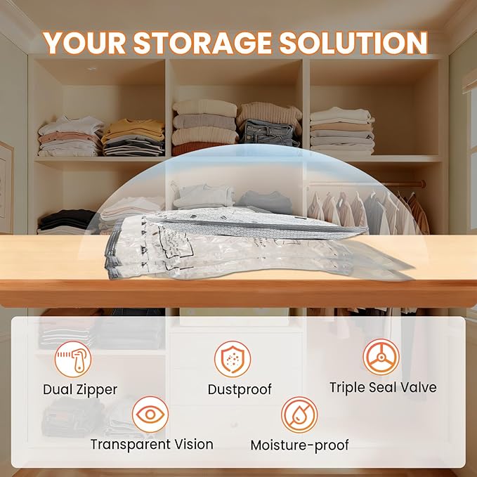 Space Saver Vacuum Storage Bags with Electric Pump, 18 PCS (6S,6M,4L,2J) Space Saver Vacuum Seal Bags for Clothing, Travel, B